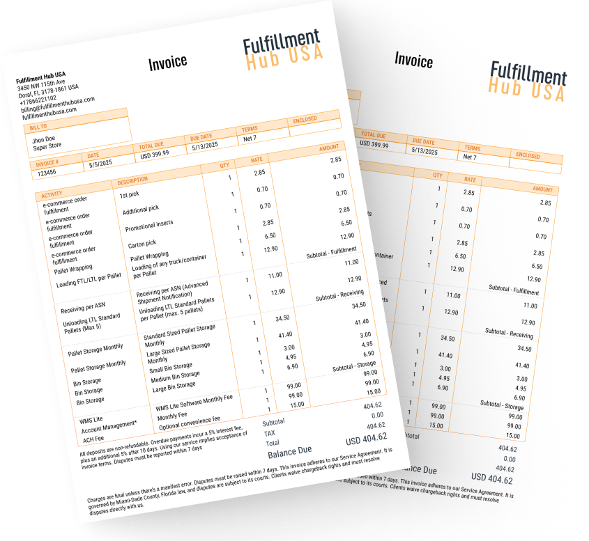 2 paper documents alike an invoice from FHU. Marketing purposes.