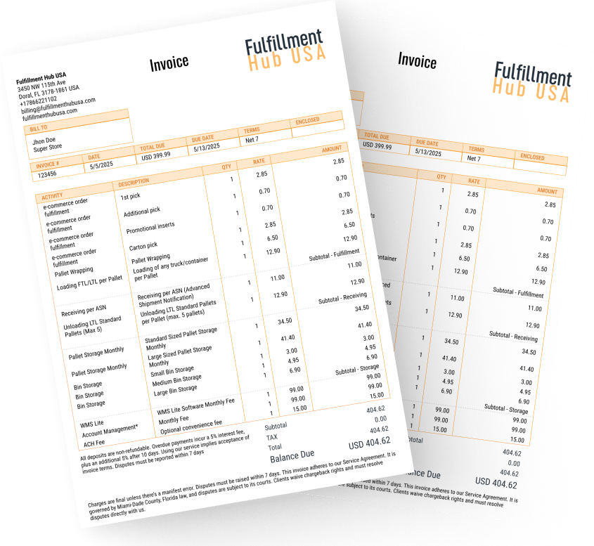 2 documentos en papel, al igual que una factura de FHU. Fines de marketing.